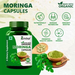 Organic Moringa Capsules for Enhanced Vitality and Wellness - 60 Count