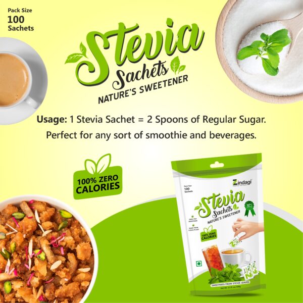 usage of stevia powder sachets: 1 gm = 1 spoon of sugar